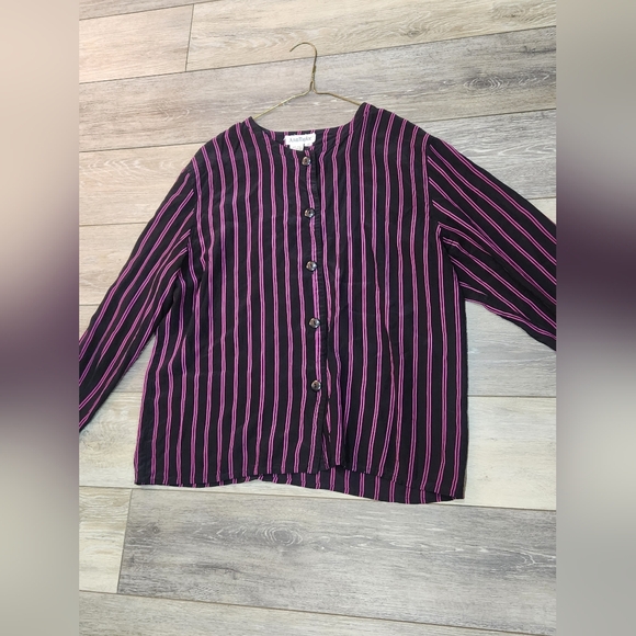 Vintage Ann Taylor 100% Silk Striped Button Down Long Sleeve Blouse 12 - Picture 9 of 9